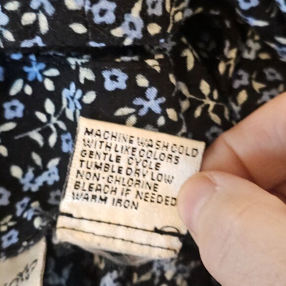 VTG 90 Dark Floral Mini Shirt Dress Black Blue Sleeveless Sz 8 Whimsigoth Grunge - Picture 8 of 10